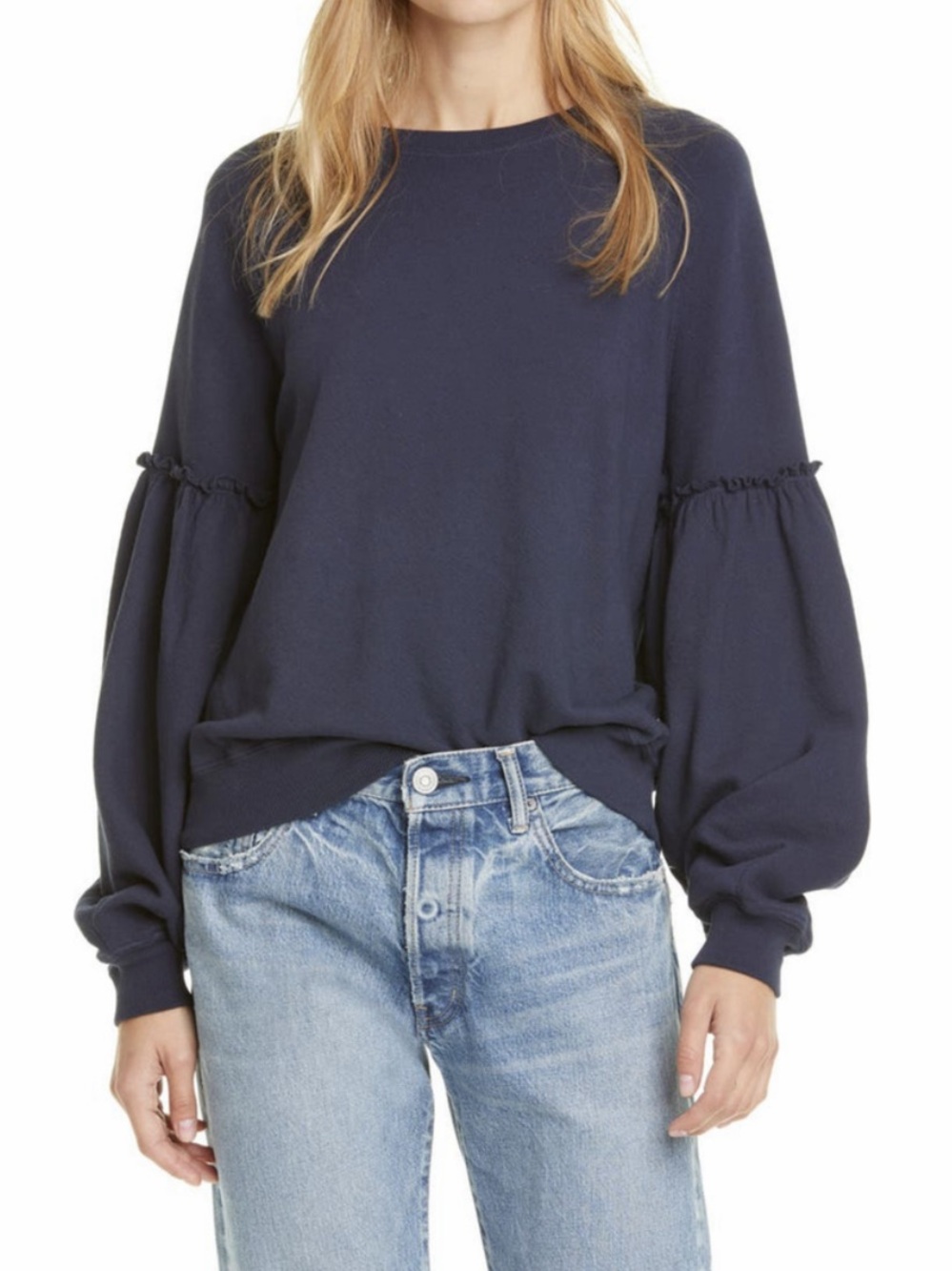 The Great The Bishop Sleeve Sweatshirt with Raw Edge
